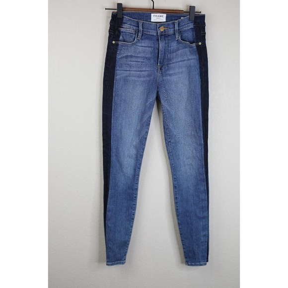 Frame Denim Womens Kenya Le High Skinny Crop Jeans Size 26 Two Tone Panel Blue - Picture 1 of 12